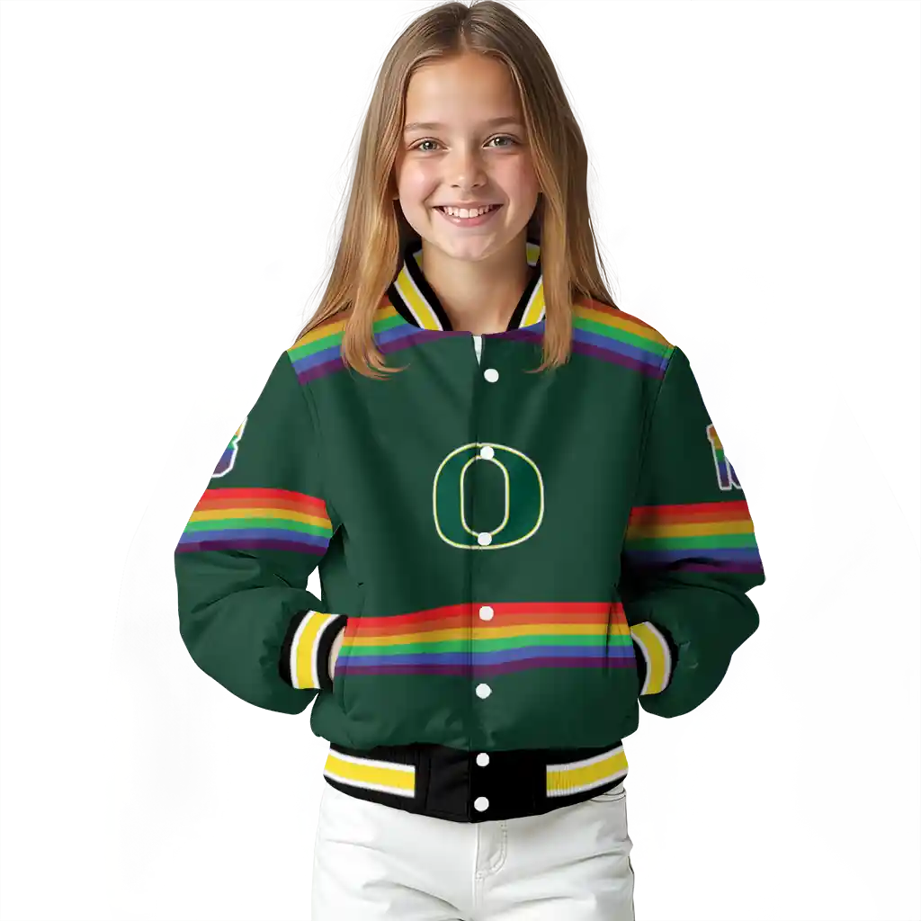 custom oregon ducks rainbow jersey number green varsity jacket top rated custom oregon ducks rainbow jersey number green varsity jacket top rated
