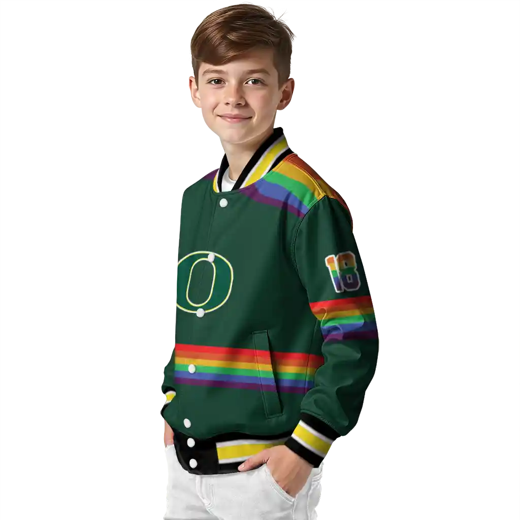 custom oregon ducks rainbow jersey number green varsity jacket trendy custom oregon ducks rainbow jersey number green varsity jacket trendy