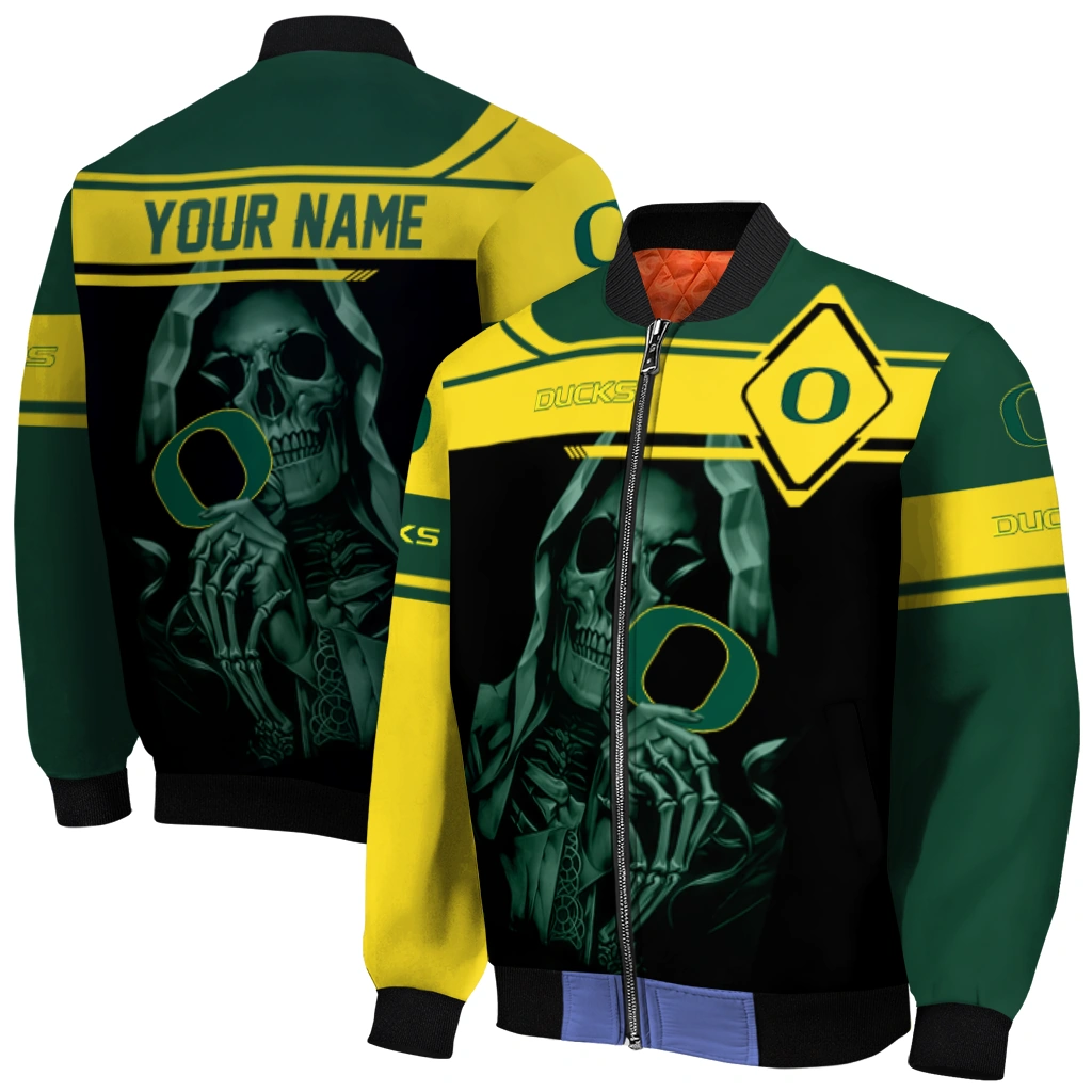 custom oregon ducks reaper hands green black bomber jacket best selling custom oregon ducks reaper hands green black bomber jacket best selling