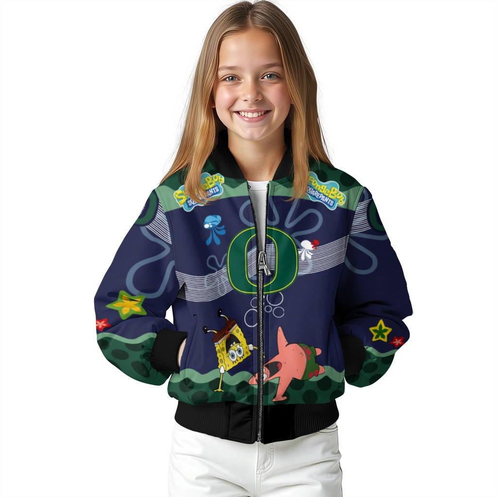 custom oregon ducks spongebob playtime green blue bomber jacket top rated custom oregon ducks spongebob playtime green blue bomber jacket top rated