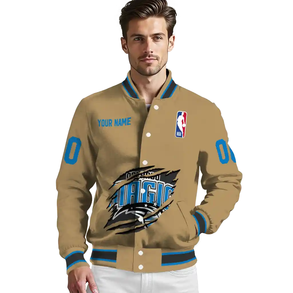 custom orlando magic claw opening beige varsity jacket high quality custom orlando magic claw opening beige varsity jacket high quality