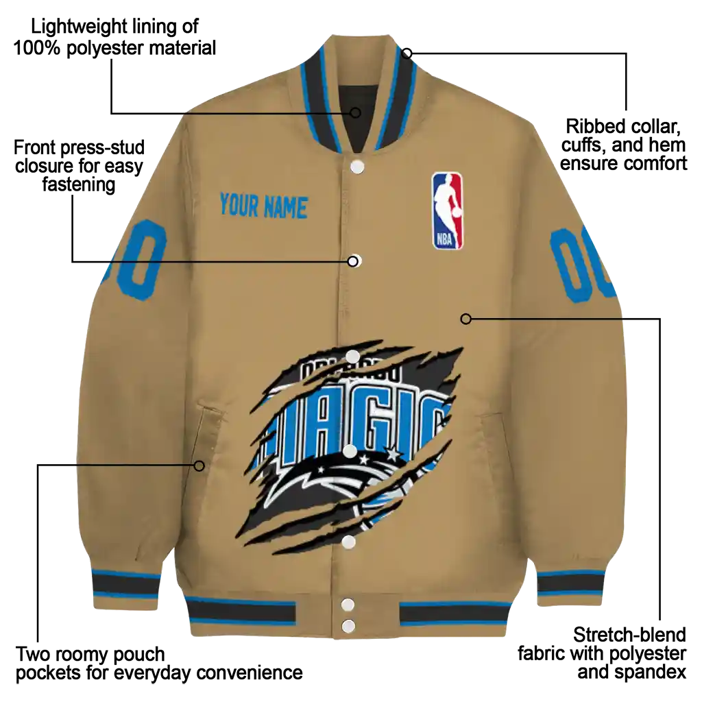 custom orlando magic claw opening beige varsity jacket new arrival custom orlando magic claw opening beige varsity jacket new arrival