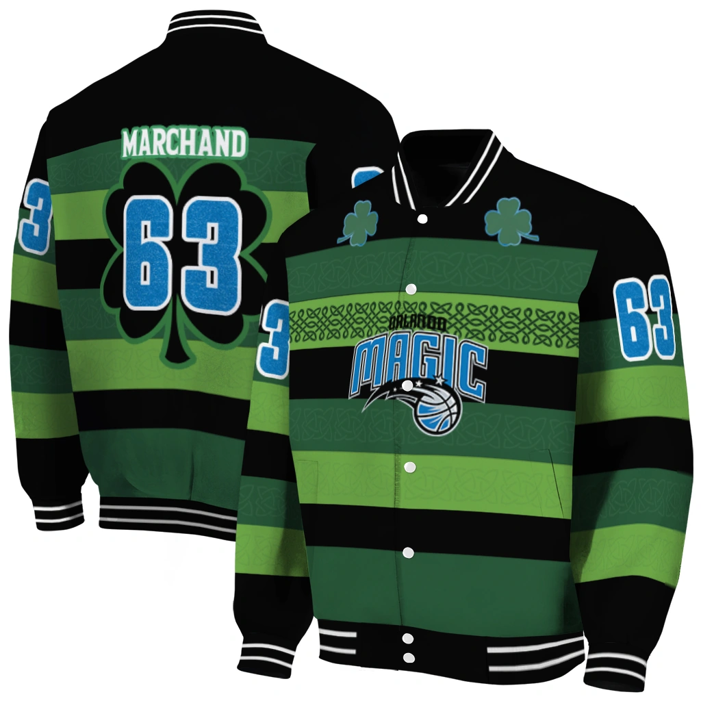 custom orlando magic clover green lines green black varsity jacket fashion forward custom orlando magic clover green lines green black varsity jacket fashion forward