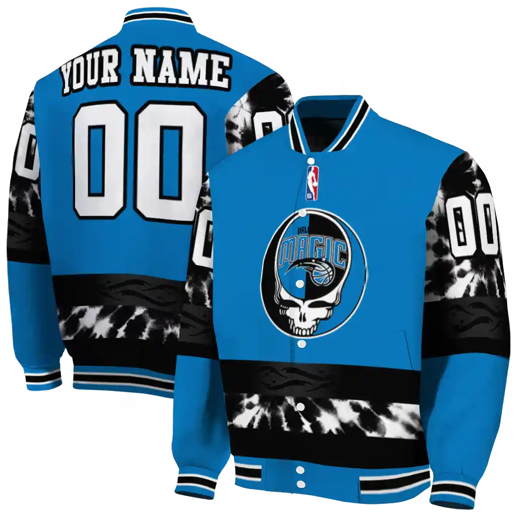 custom orlando magic skull emblem blue black varsity jacket fashion forward custom orlando magic skull emblem blue black varsity jacket fashion forward