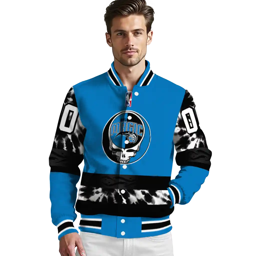 custom orlando magic skull emblem blue black varsity jacket high quality custom orlando magic skull emblem blue black varsity jacket high quality