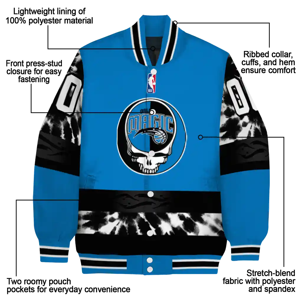 custom orlando magic skull emblem blue black varsity jacket new arrival custom orlando magic skull emblem blue black varsity jacket new arrival