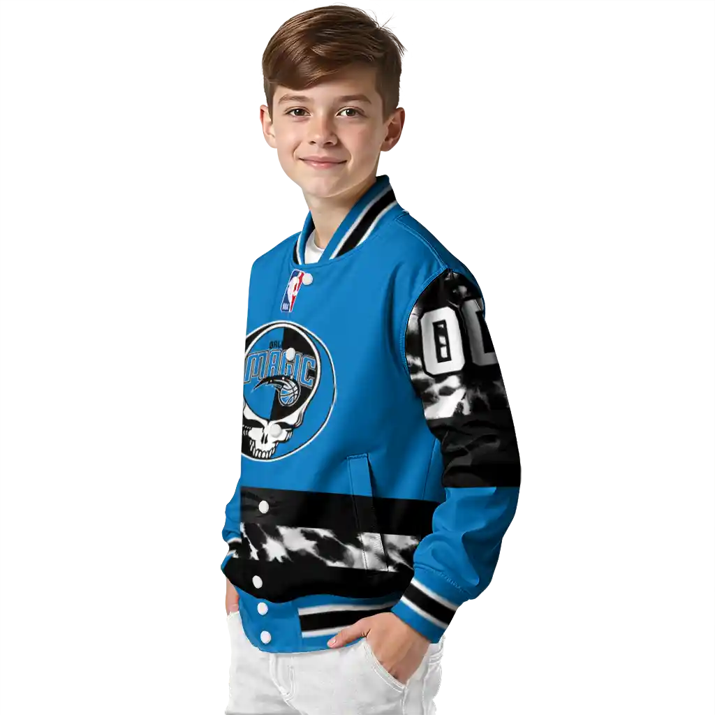 custom orlando magic skull emblem blue black varsity jacket trendy custom orlando magic skull emblem blue black varsity jacket trendy