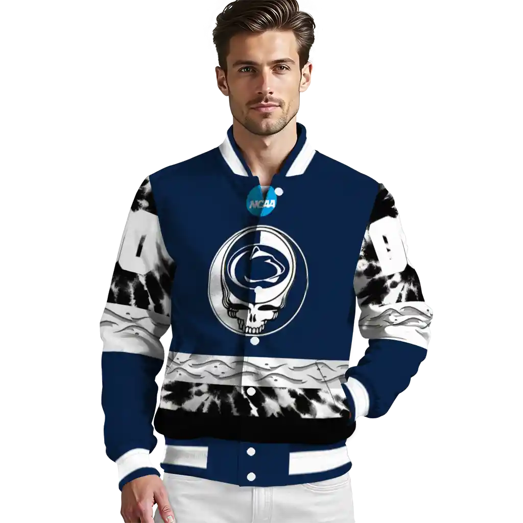 custom penn state nittany lions circle skull blue black varsity jacket high quality custom penn state nittany lions circle skull blue black varsity jacket high quality