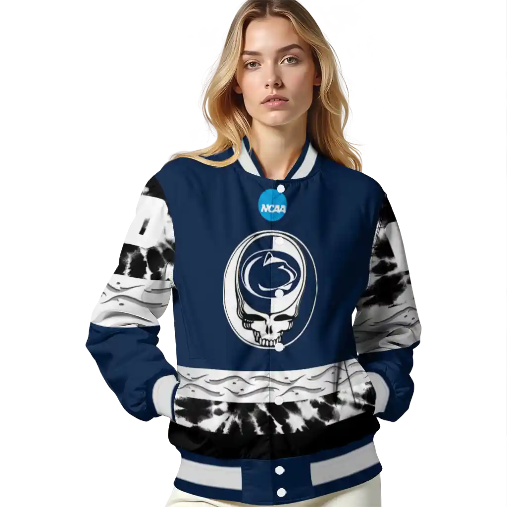 custom penn state nittany lions circle skull blue black varsity jacket latest model custom penn state nittany lions circle skull blue black varsity jacket latest model