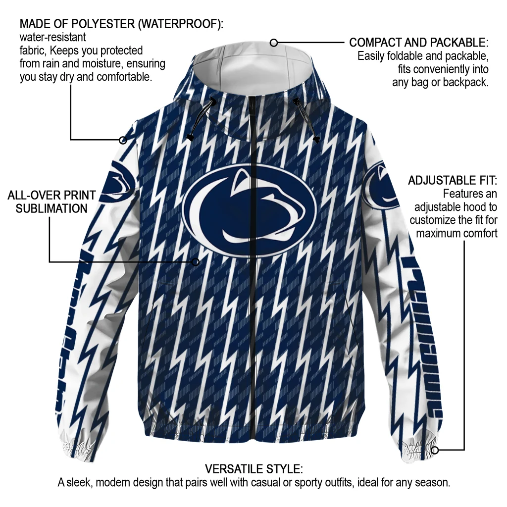 custom penn state nittany lions lightning strike grid blue windbreaker jacket new arrival custom penn state nittany lions lightning strike grid blue windbreaker jacket new arrival