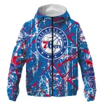 custom philadelphia 76ers brushstroke pattern blue windbreaker jacket best selling