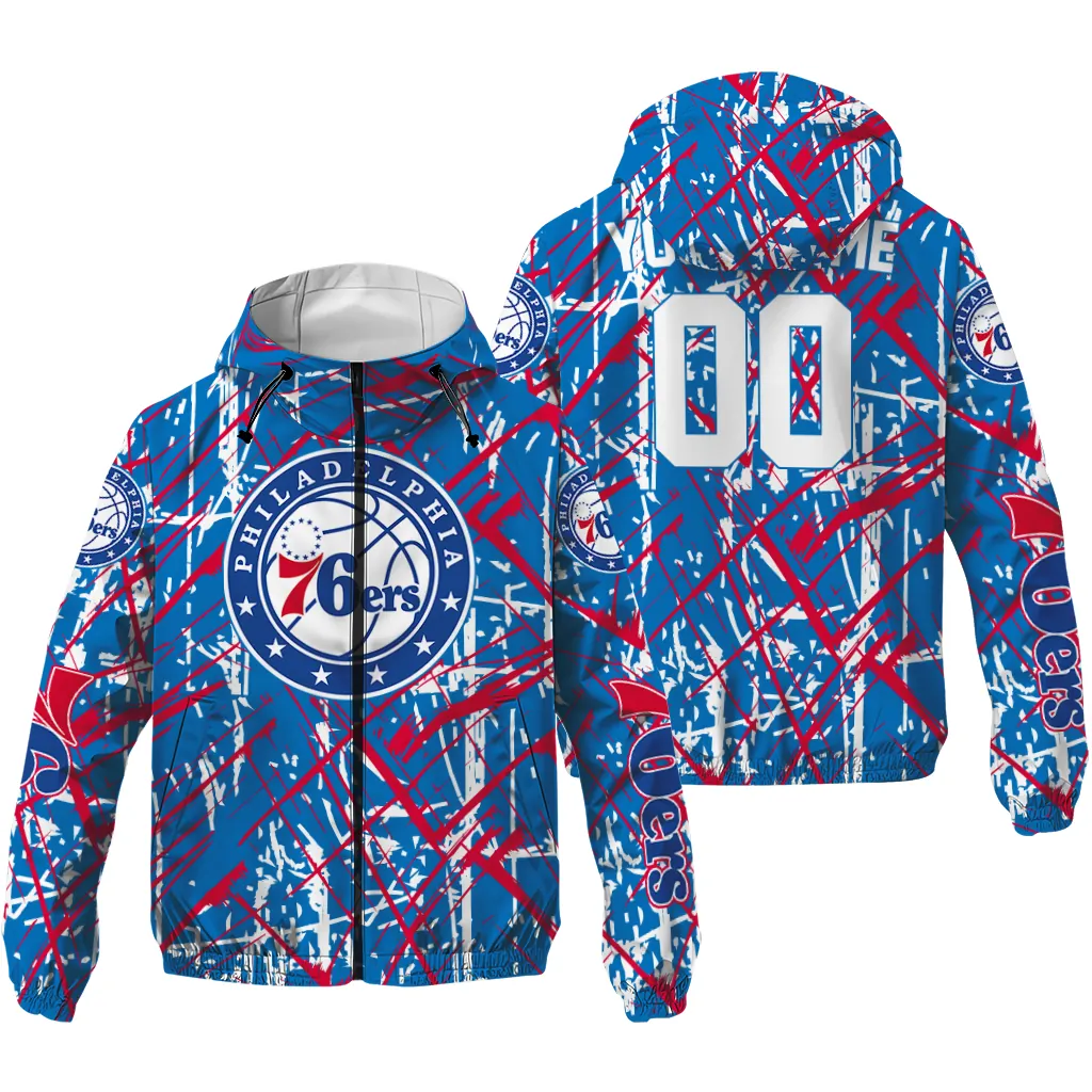 custom philadelphia 76ers brushstroke pattern blue windbreaker jacket high quality custom philadelphia 76ers brushstroke pattern blue windbreaker jacket high quality