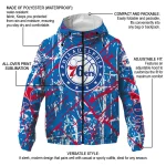custom philadelphia 76ers brushstroke pattern blue windbreaker jacket best selling