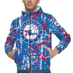 custom philadelphia 76ers brushstroke pattern blue windbreaker jacket best selling