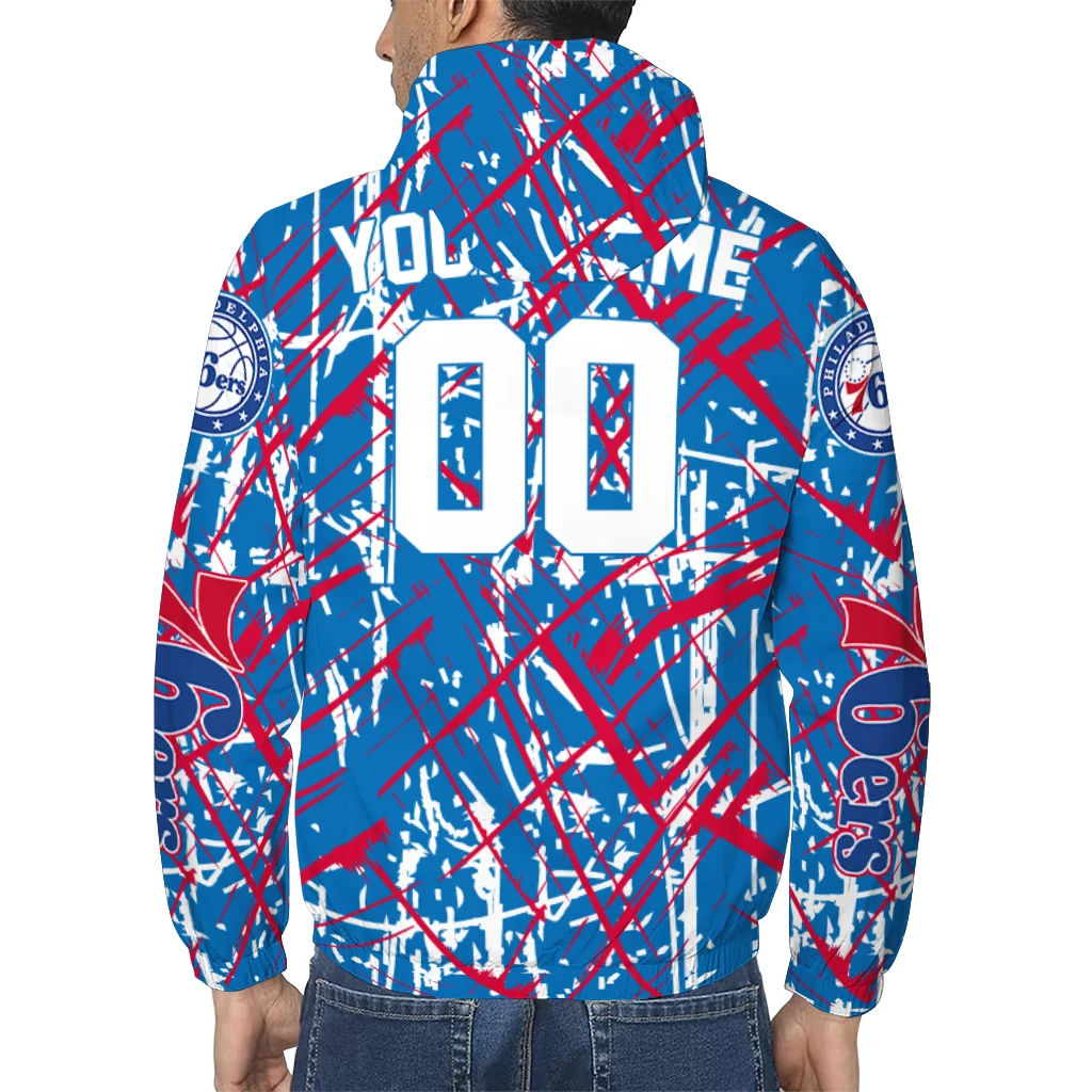 custom philadelphia 76ers brushstroke pattern blue windbreaker jacket trendy custom philadelphia 76ers brushstroke pattern blue windbreaker jacket trendy