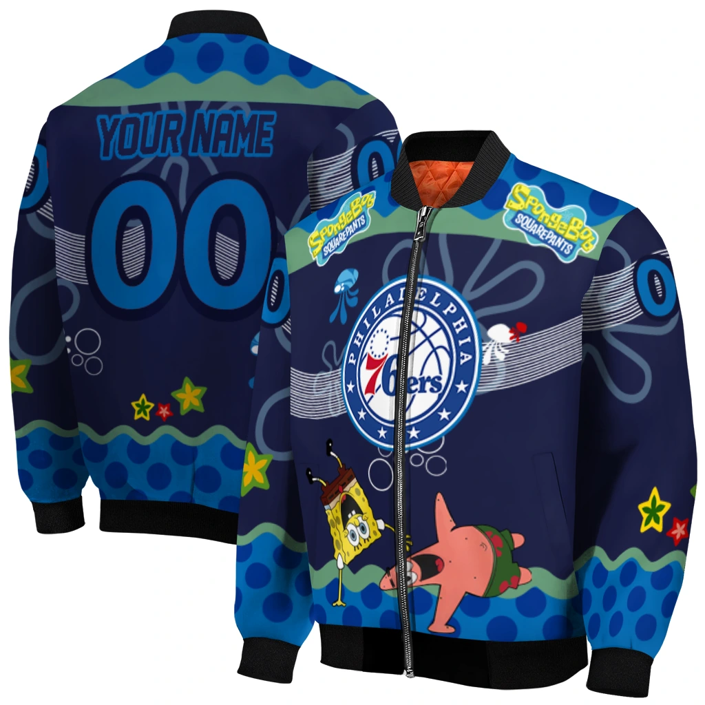 custom philadelphia 76ers spongebob playtime blue bomber jacket best selling custom philadelphia 76ers spongebob playtime blue bomber jacket best selling