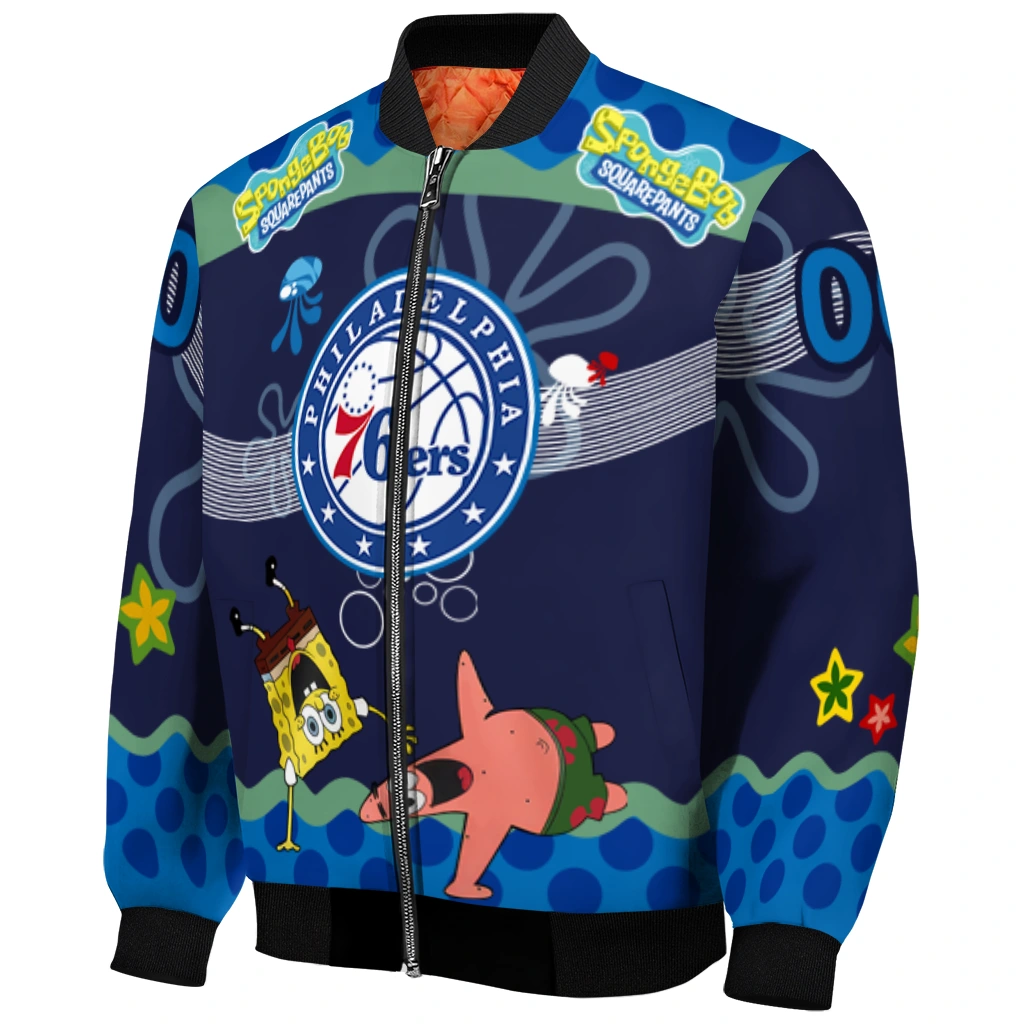 custom philadelphia 76ers spongebob playtime blue bomber jacket fashion forward custom philadelphia 76ers spongebob playtime blue bomber jacket fashion forward