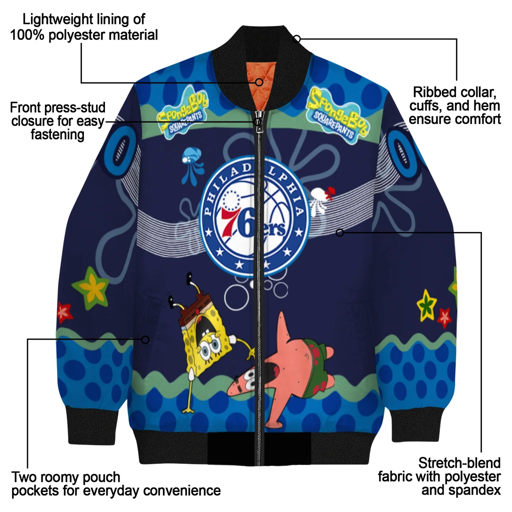 custom philadelphia 76ers spongebob playtime blue bomber jacket new arrival custom philadelphia 76ers spongebob playtime blue bomber jacket new arrival