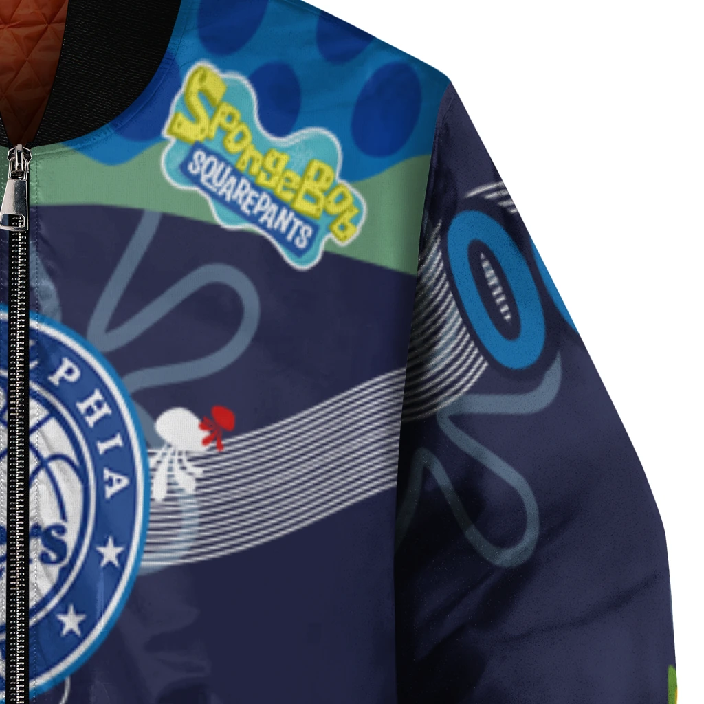 custom philadelphia 76ers spongebob playtime blue bomber jacket premium grade custom philadelphia 76ers spongebob playtime blue bomber jacket premium grade