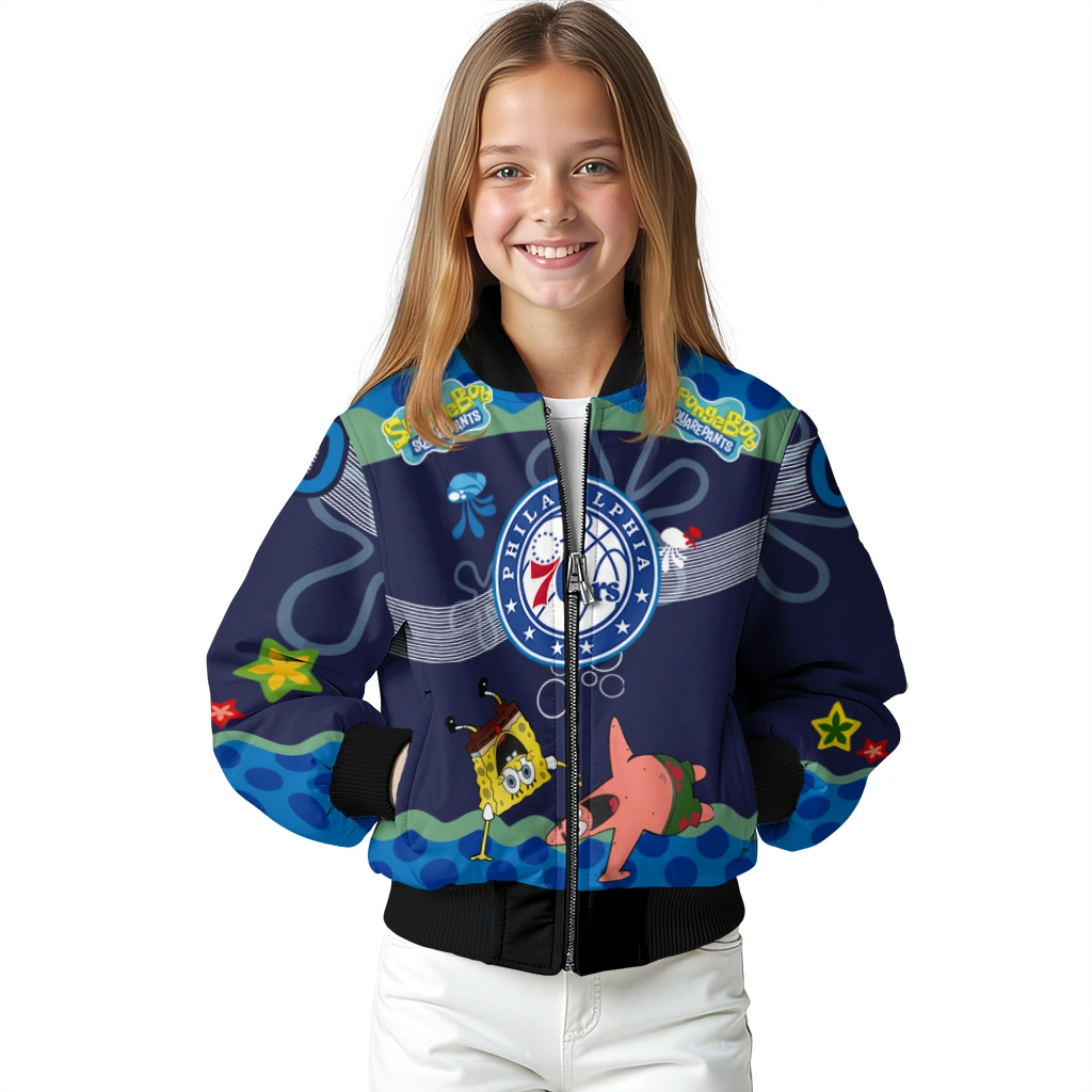 custom philadelphia 76ers spongebob playtime blue bomber jacket top rated custom philadelphia 76ers spongebob playtime blue bomber jacket top rated