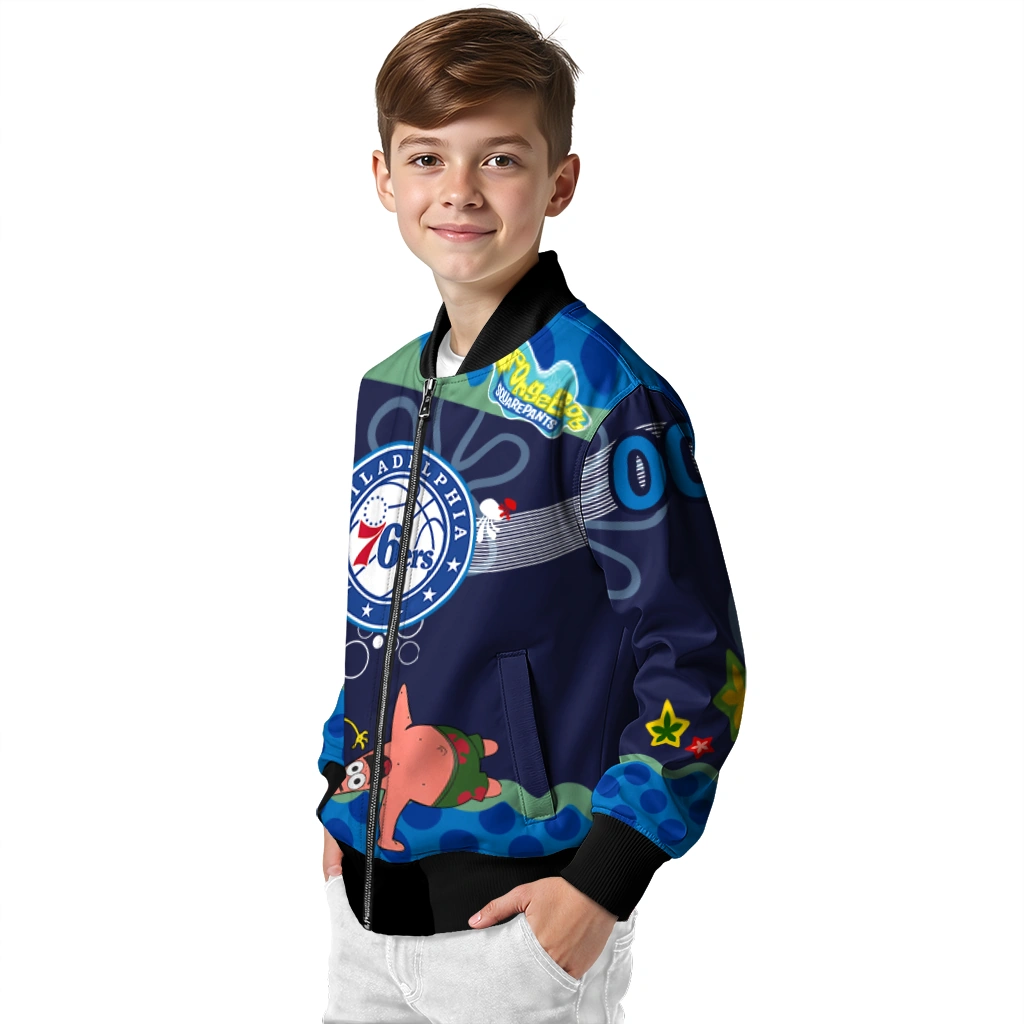 custom philadelphia 76ers spongebob playtime blue bomber jacket trendy custom philadelphia 76ers spongebob playtime blue bomber jacket trendy