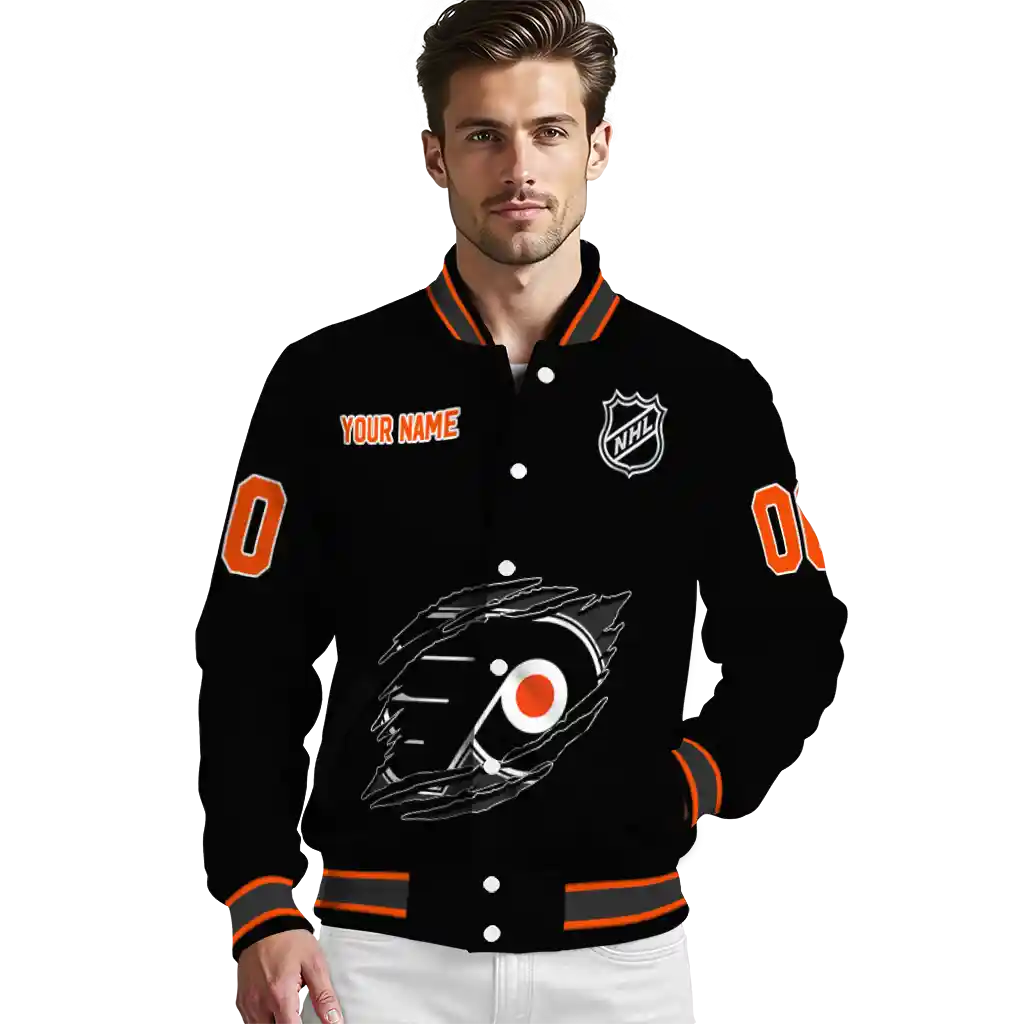 custom philadelphia flyers claw cut black varsity jacket high quality custom philadelphia flyers claw cut black varsity jacket high quality