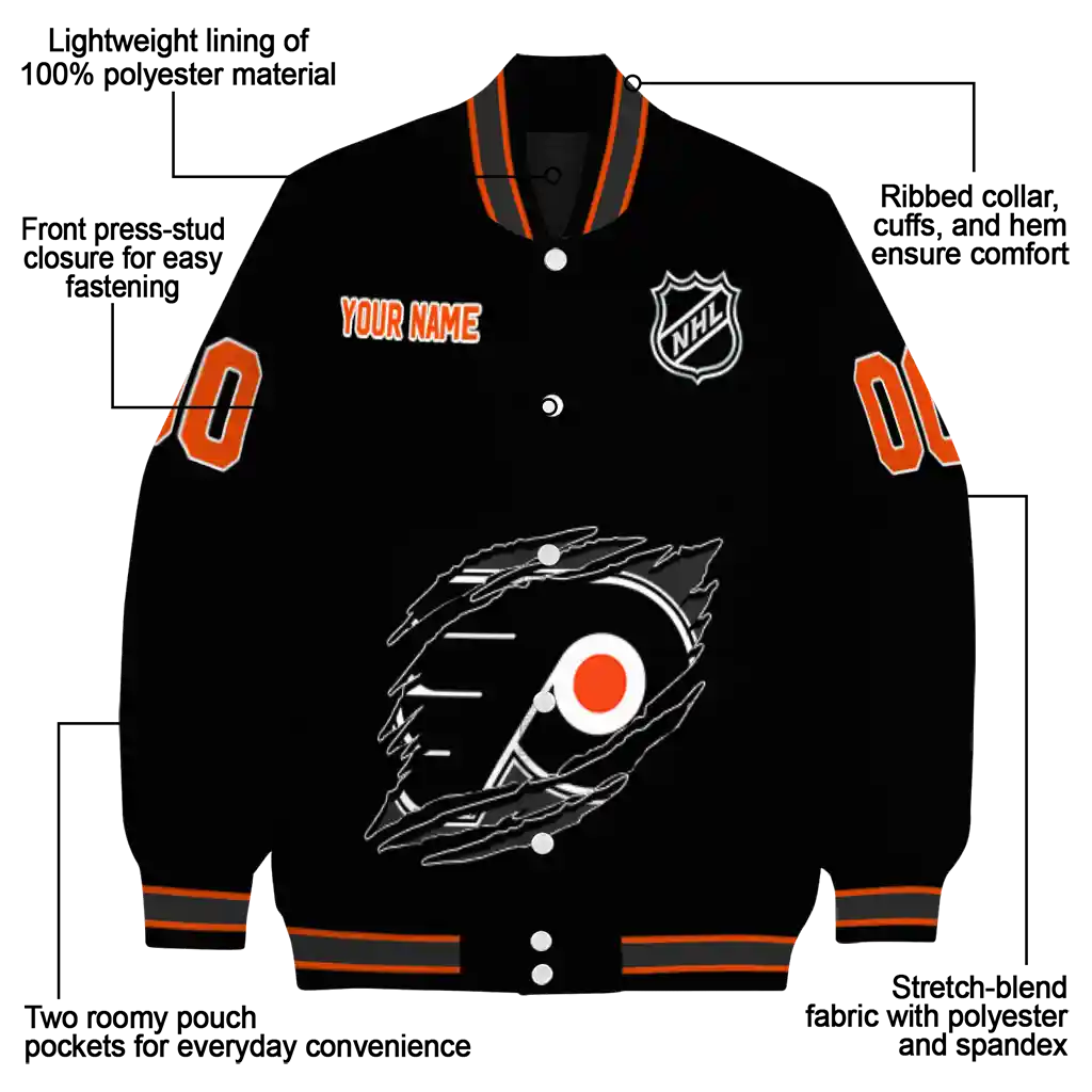 custom philadelphia flyers claw cut black varsity jacket new arrival custom philadelphia flyers claw cut black varsity jacket new arrival