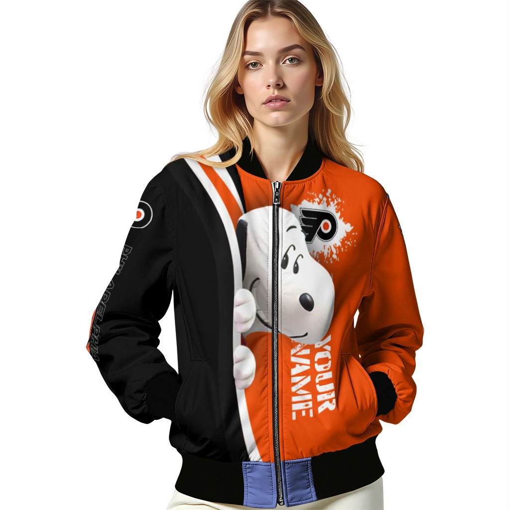 custom philadelphia flyers snoopy head orange bomber jacket latest model custom philadelphia flyers snoopy head orange bomber jacket latest model