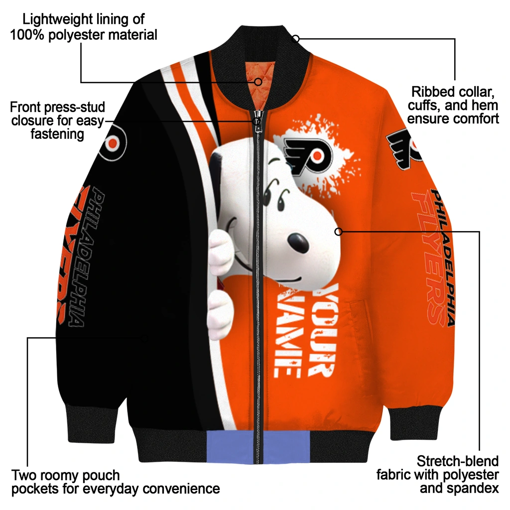 custom philadelphia flyers snoopy head orange bomber jacket new arrival custom philadelphia flyers snoopy head orange bomber jacket new arrival