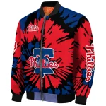 custom philadelphia phillies burst splatter blue bomber jacket best selling