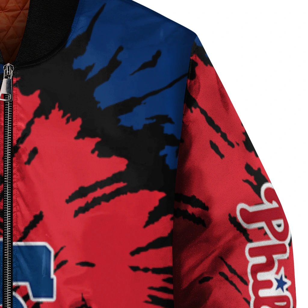 custom philadelphia phillies burst splatter blue bomber jacket premium grade custom philadelphia phillies burst splatter blue bomber jacket premium grade