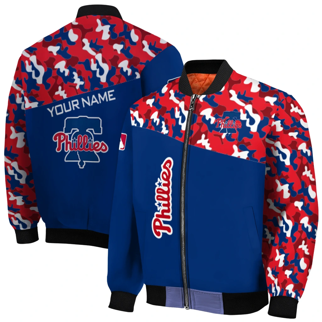 custom philadelphia phillies camouflage print blue bomber jacket best selling custom philadelphia phillies camouflage print blue bomber jacket best selling
