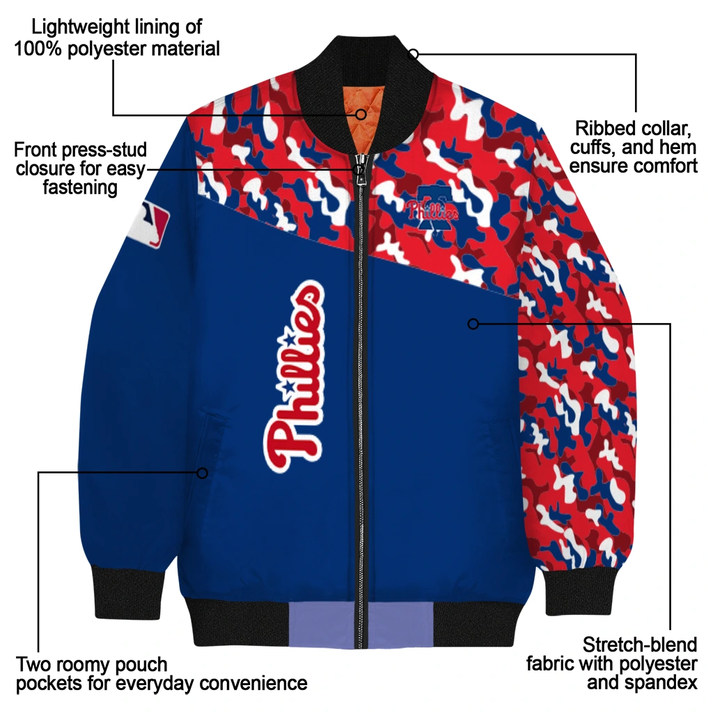 custom philadelphia phillies camouflage print blue bomber jacket new arrival custom philadelphia phillies camouflage print blue bomber jacket new arrival