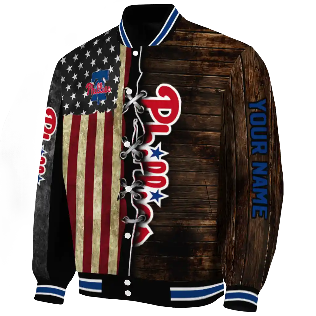 custom philadelphia phillies flag wood brown varsity jacket best selling custom philadelphia phillies flag wood brown varsity jacket best selling
