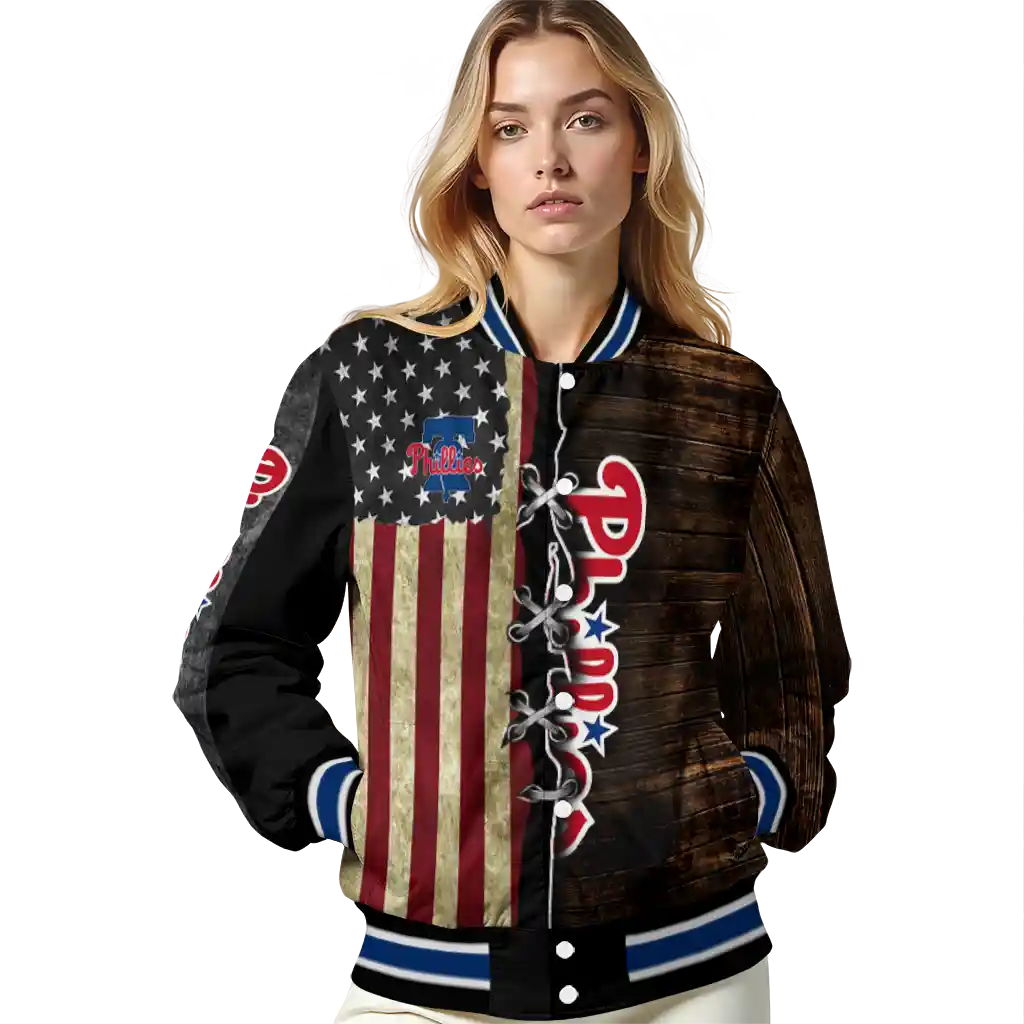 custom philadelphia phillies flag wood brown varsity jacket latest model custom philadelphia phillies flag wood brown varsity jacket latest model