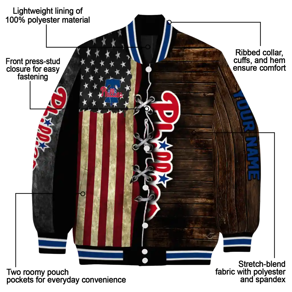 custom philadelphia phillies flag wood brown varsity jacket new arrival custom philadelphia phillies flag wood brown varsity jacket new arrival