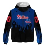 custom philadelphia phillies flame trim blue black windbreaker jacket best selling