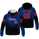 custom philadelphia phillies flame trim blue black windbreaker jacket best selling