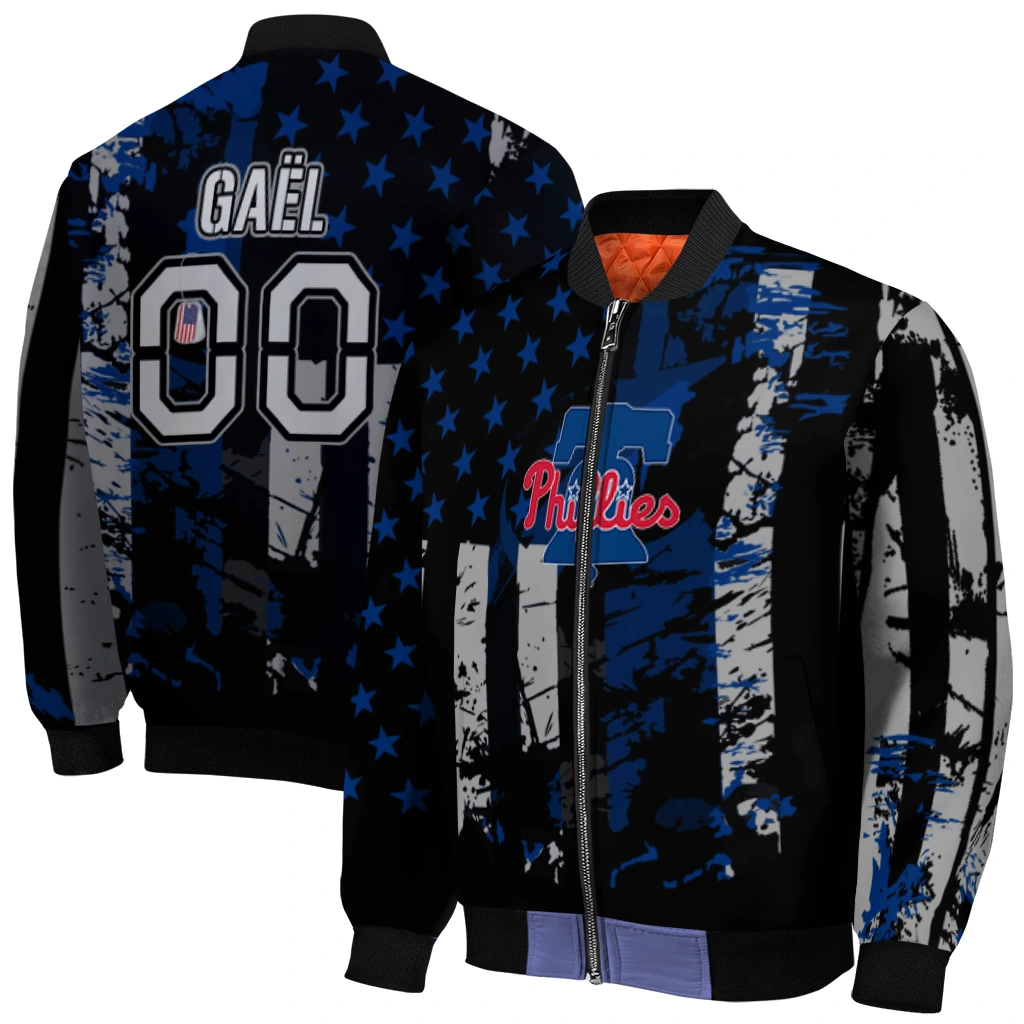 custom philadelphia phillies star stripes blue black bomber jacket best selling custom philadelphia phillies star stripes blue black bomber jacket best selling