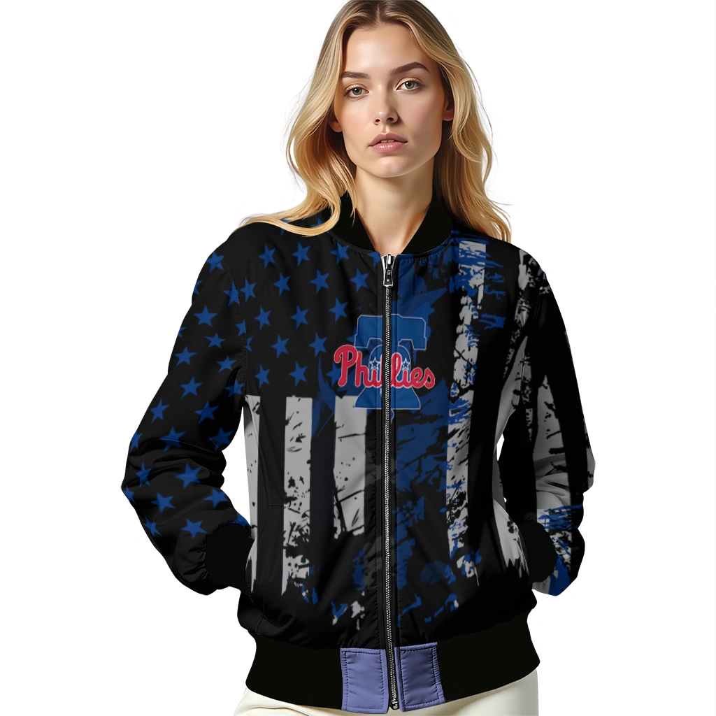 custom philadelphia phillies star stripes blue black bomber jacket latest model custom philadelphia phillies star stripes blue black bomber jacket latest model