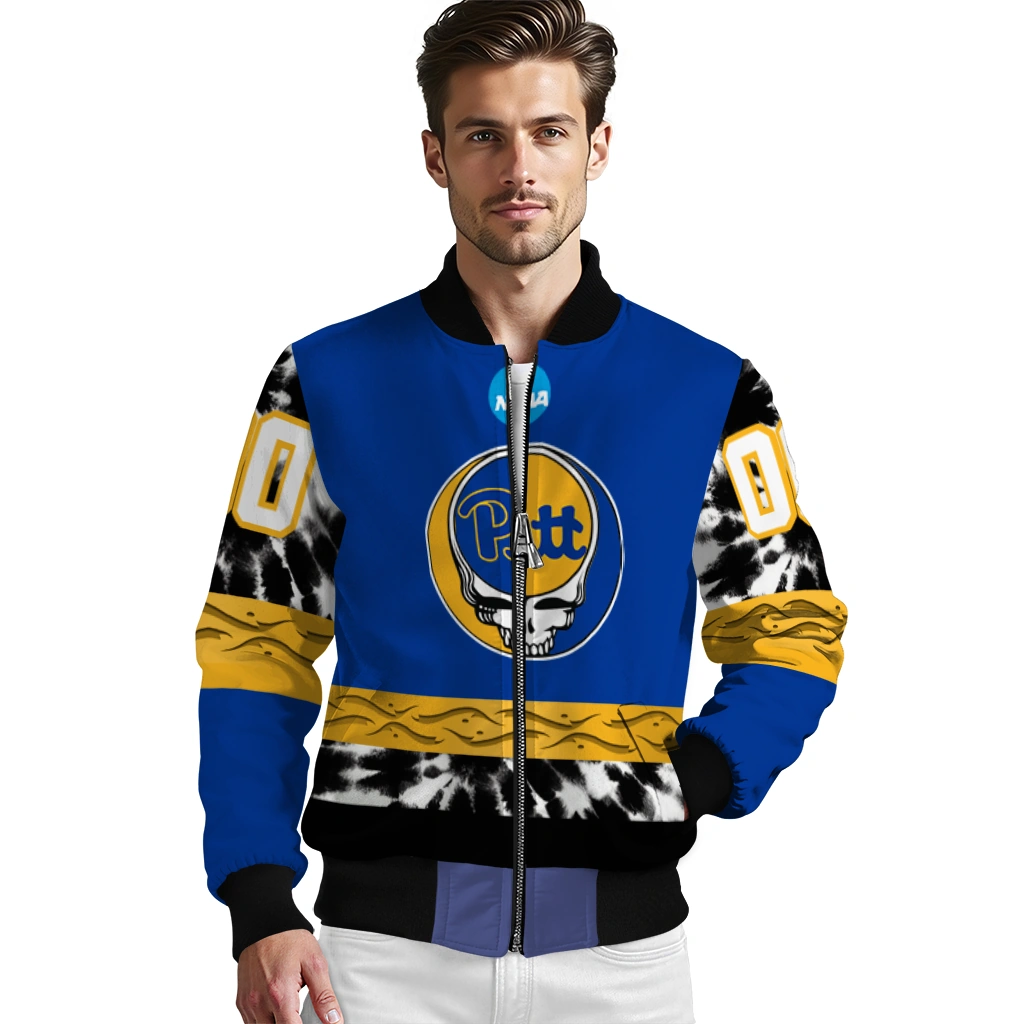 custom pittsburgh panthers circle skull royal blue black bomber jacket high quality custom pittsburgh panthers circle skull royal blue black bomber jacket high quality