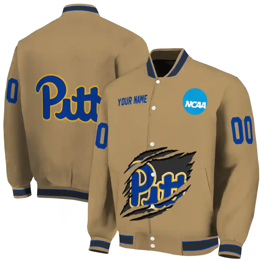 custom pittsburgh panthers claw effect beige varsity jacket fashion forward custom pittsburgh panthers claw effect beige varsity jacket fashion forward