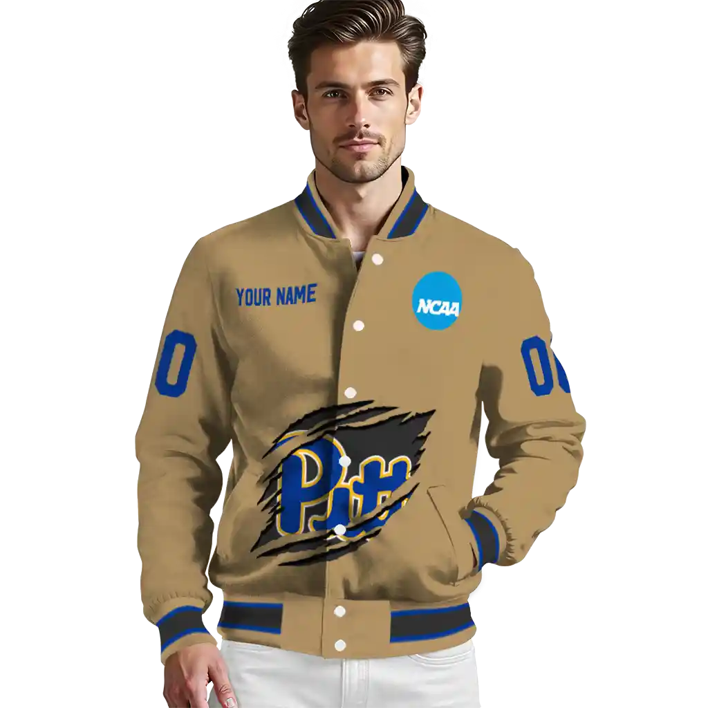 custom pittsburgh panthers claw effect beige varsity jacket high quality custom pittsburgh panthers claw effect beige varsity jacket high quality