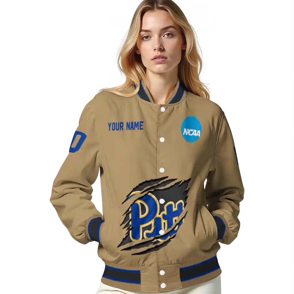 custom pittsburgh panthers claw effect beige varsity jacket latest model custom pittsburgh panthers claw effect beige varsity jacket latest model