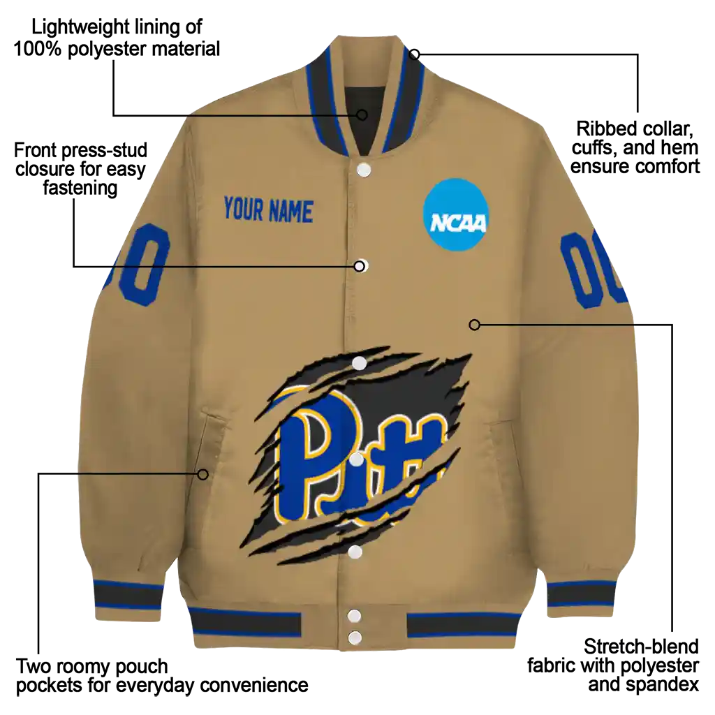 custom pittsburgh panthers claw effect beige varsity jacket new arrival custom pittsburgh panthers claw effect beige varsity jacket new arrival