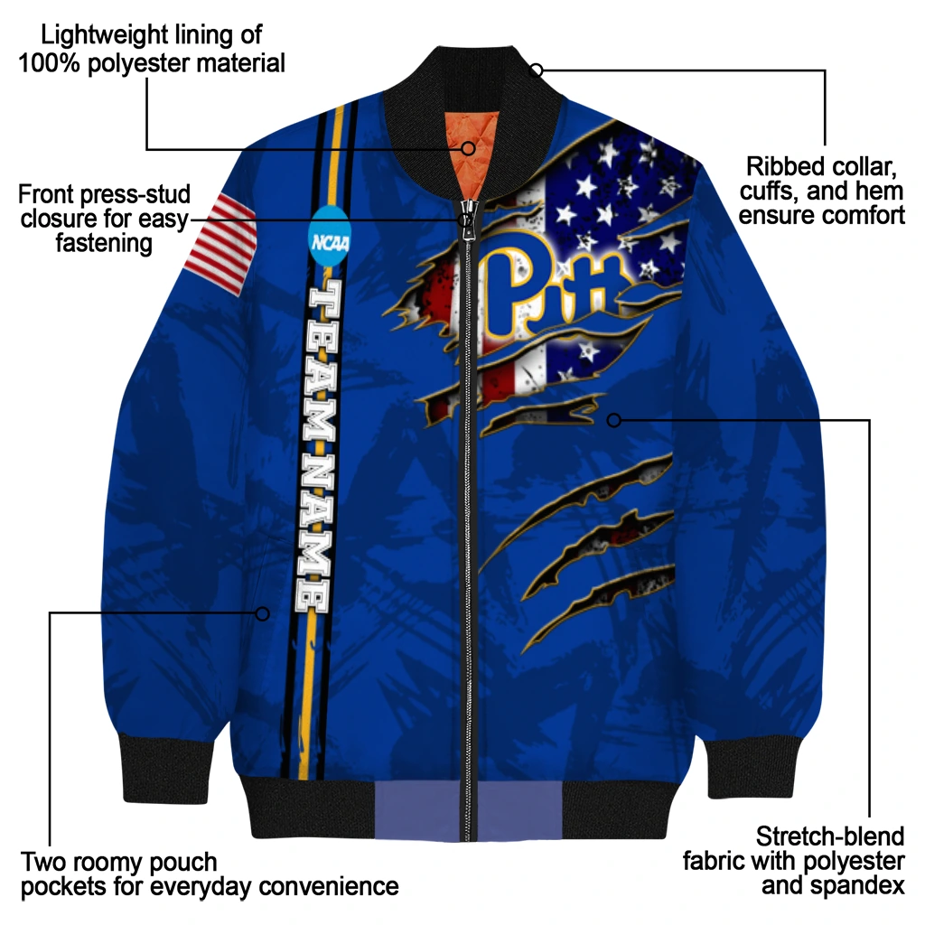 custom pittsburgh panthers usa flag claws royal blue bomber jacket new arrival custom pittsburgh panthers usa flag claws royal blue bomber jacket new arrival