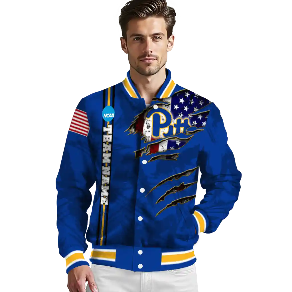 custom pittsburgh panthers usa flag claws royal blue varsity jacket high quality custom pittsburgh panthers usa flag claws royal blue varsity jacket high quality