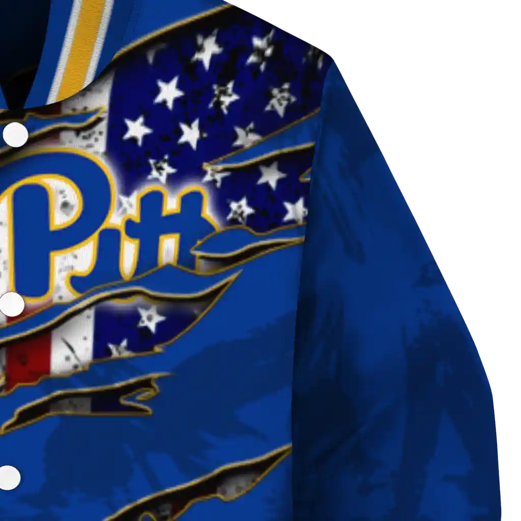 custom pittsburgh panthers usa flag claws royal blue varsity jacket premium grade custom pittsburgh panthers usa flag claws royal blue varsity jacket premium grade