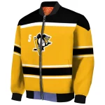 custom pittsburgh penguins stripe statement yellow black bomber jacket best selling
