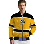 custom pittsburgh penguins stripe statement yellow black bomber jacket best selling
